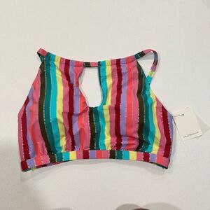 NWT Gibson Latimer Rainbow Stripe High Neck Bikini Top - Size 38DD